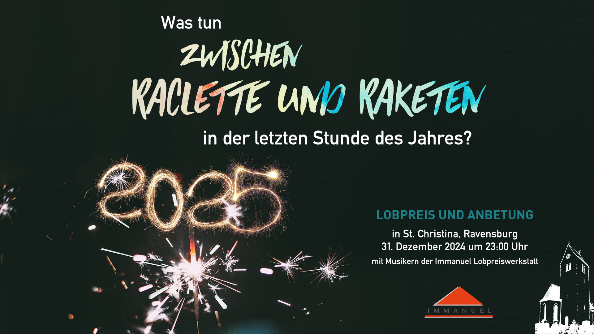 Flyer mit Wunderkerzen und der Zahl 2025.